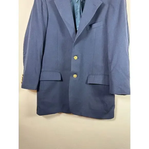 Polo Ralph Lauren Made in USA 100% Worsted Wool Navy Blazer Gold Buttons VTG 20